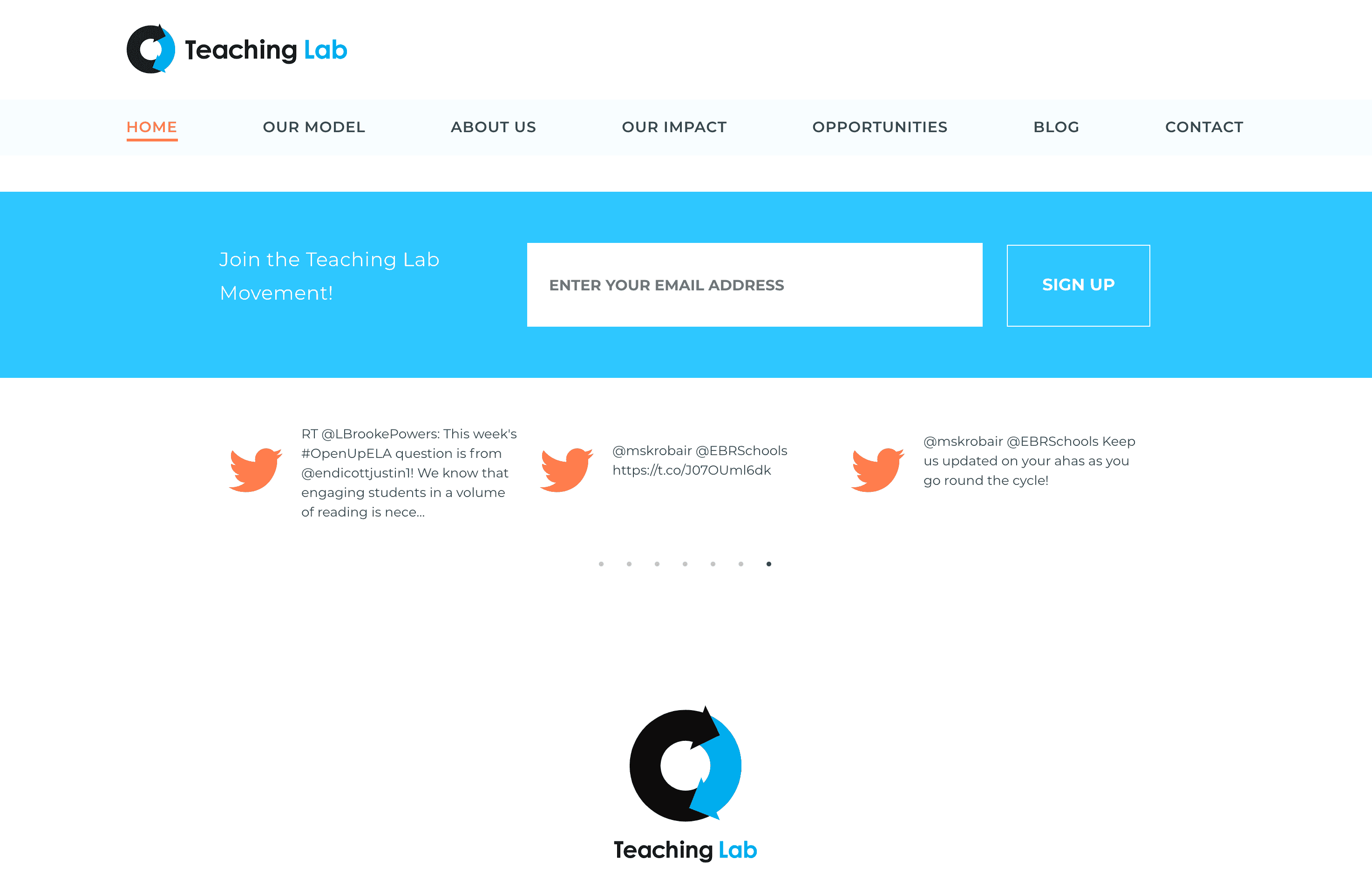 TeachingLab web site with twitter feed